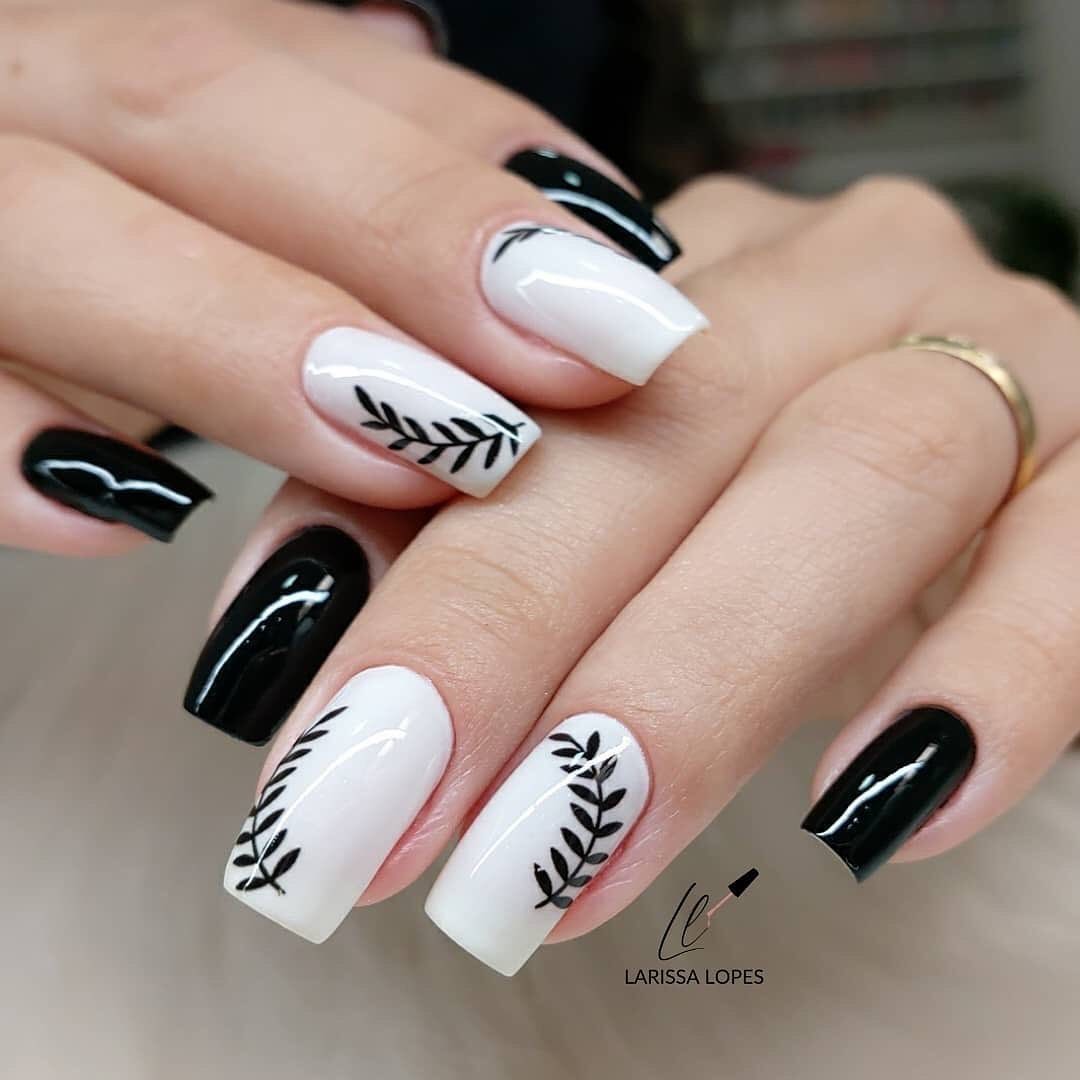 Unhas Decoradas Pretas e Branca: 15 ideias elegantes e modernas unhas decoradas pretas e branca